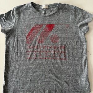 MOTHER The Boxy Goodie Goodie Heather Gray Graphic Tee Red Stereo